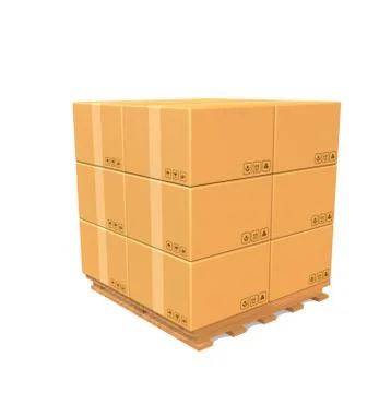3D render Brown paper card box cargo stack on the wood pallet against white b Stock Illustration