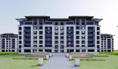 3d render of building exterior view Ilustración de archivo