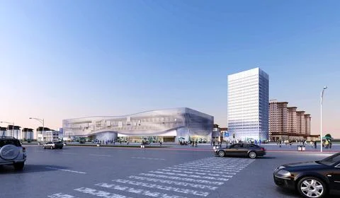 3d render of building exterior view Ilustración de archivo