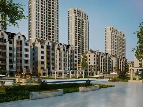 3d render of building exterior view Ilustración de archivo