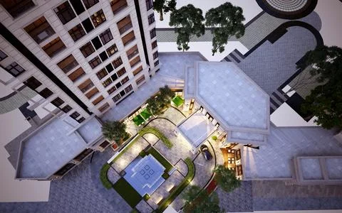 3d render of building exterior view Ilustración de archivo