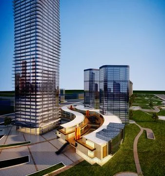 3d render of building exterior view Ilustración de archivo