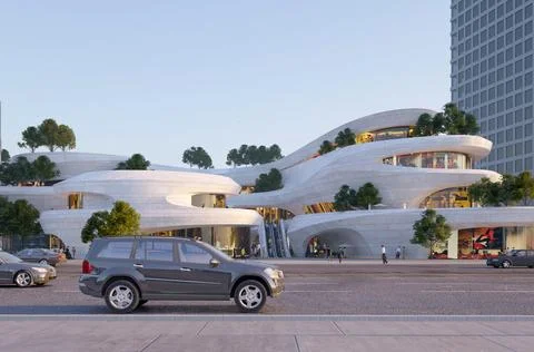 3d render of building exterior view Ilustración de archivo