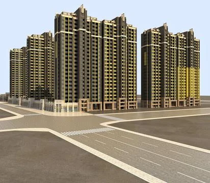 3d render buildings exterior view Ilustración de archivo