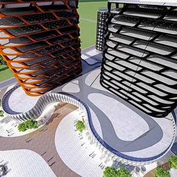 3d render buildings exterior view Stock Illustration