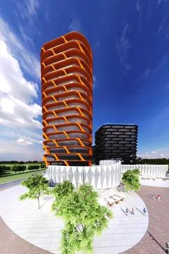 3d render buildings exterior view Stock Illustration