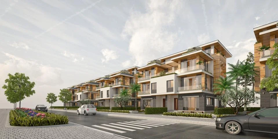 3d render buildings exterior view Stock Illustration