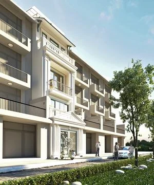 3d render buildings exterior view Stock Illustration