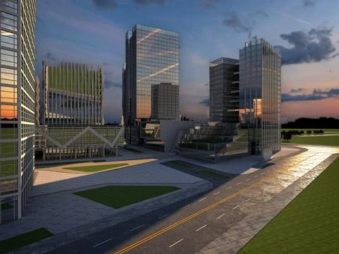 3d render buildings exterior view Stock Illustration