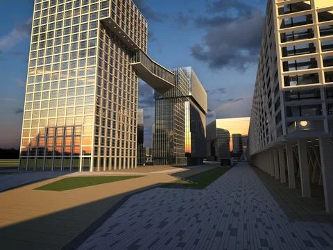 3d render buildings exterior view Stock Illustration