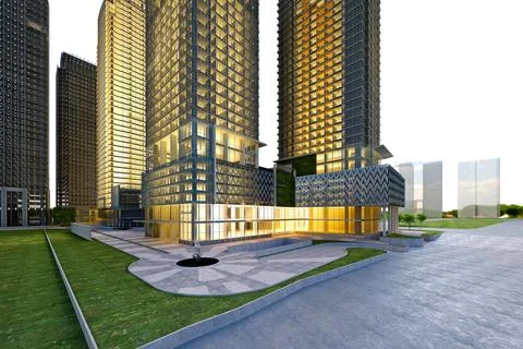 3d render buildings exterior view Stock Illustration