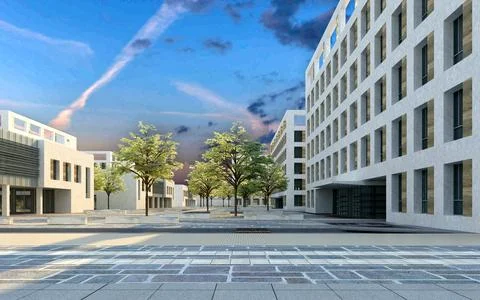 3d render buildings exterior view Stock Photos
