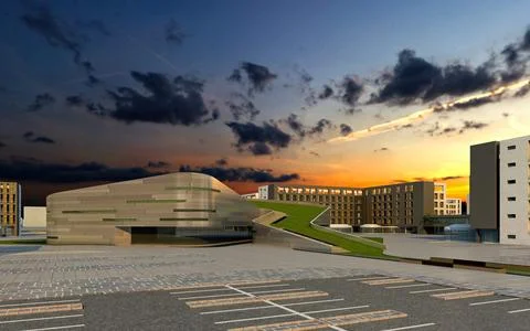3d render buildings exterior view Stock Photos