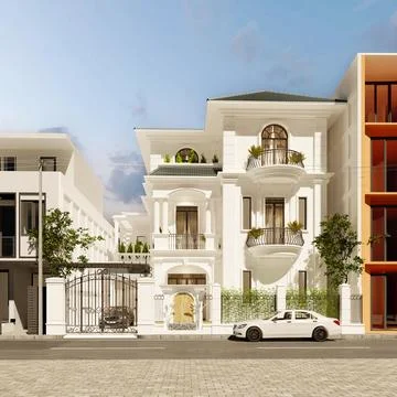 3d render buildings exterior view Stock Photos