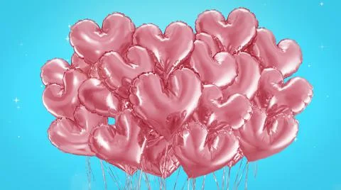 3d render Bundle of balls of hearts on a blue background Stock Illustration