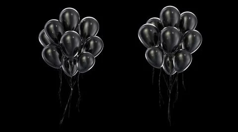 3d render Bundle black balloons on a black background 库存插图