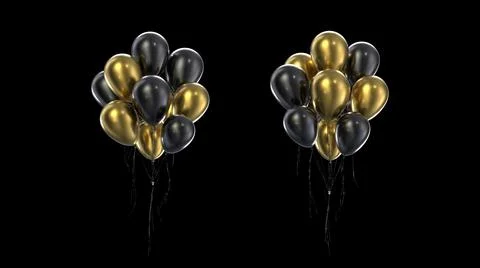 3d render Bundle golden and black balloons on a black background Stock Illustration