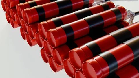 3D render of bundled red dynamite sticks with black tape and white fuses. Stock Illustration