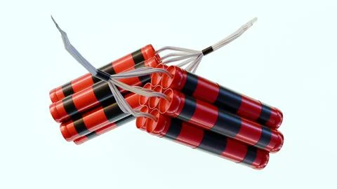 3D render of bundled red dynamite sticks with black tape and white fuses. 스톡 일러스트