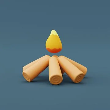 3d render of burning bonfire on blue background,Camping equipment,holiday vac Stock Illustration