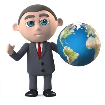 3d render of a businessman holding a globe of the Earth Stock Illustration