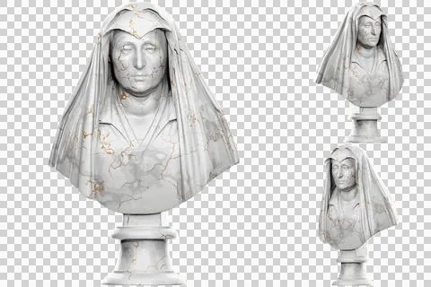 3D render of a bust statue of Camilla Barbadori with stone texture and gold m Stock Illustration