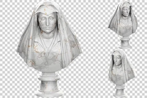 3D render of a bust statue of Camilla Barbadori with stone texture and gold m Stock Illustration