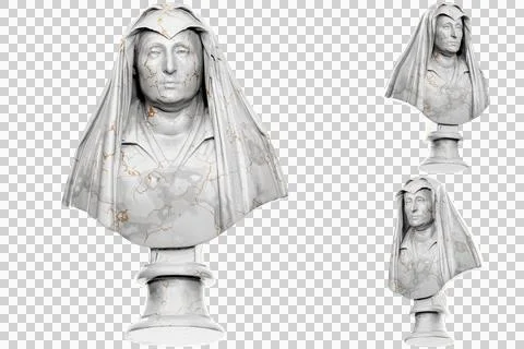 3D render of a bust statue of Camilla Barbadori with stone texture and gold m Stock Illustration