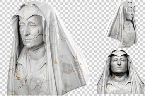 3D render of a bust statue of Camilla Barbadori with stone texture and gold m Stock Illustration