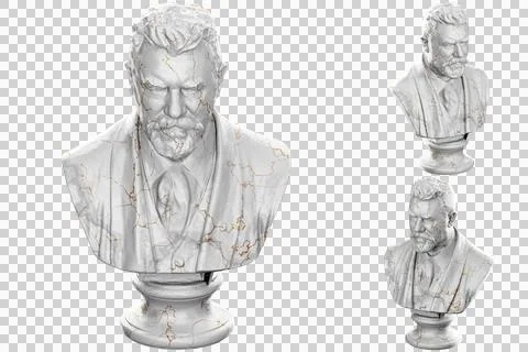 3D render of a bust statue of a Danish brewer with stone texture and gold acc Stock Illustration