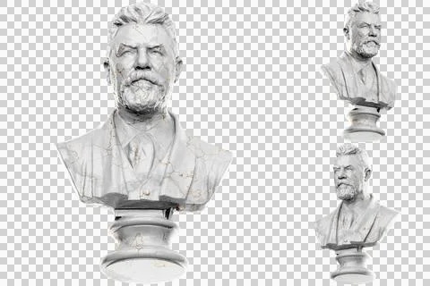 3D render of a bust statue of a Danish brewer with stone texture and gold acc Stock Illustration