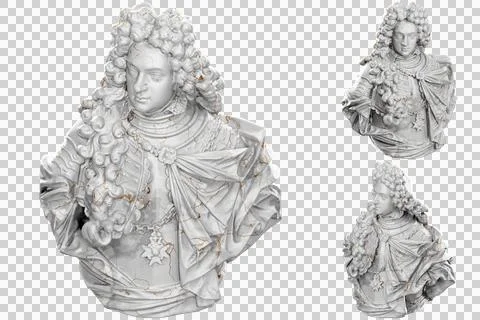 3D render of a bust statue of a military captain with stone texture and gold  Stock Illustration