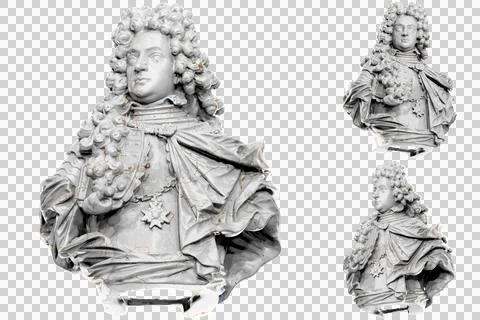 3D render of a bust statue of a military captain with stone texture and gold  Stock Illustration