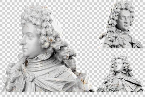 3D render of a bust statue of a military captain with stone texture and gold  Stock Illustration