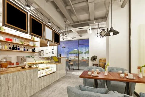 3d render cafe and tea house interior Stock Illustration