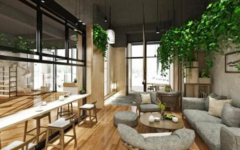 3d render cafe and tea house interior Stock Illustration