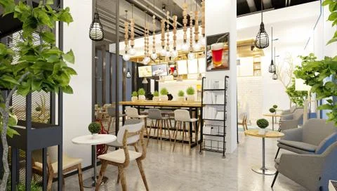 3d render cafe and tea house interior Stock Illustration