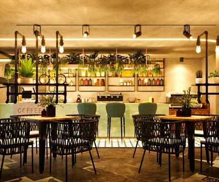 3d render cafe restaurant bar Stock Illustration