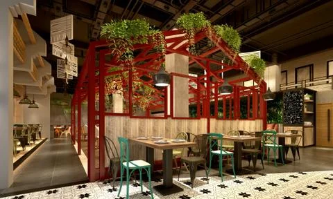 3d render of cafe restaurant 스톡 일러스트