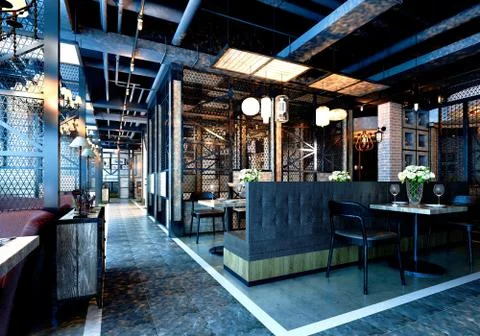 3D Render of cafe restaurant Stock Illustration