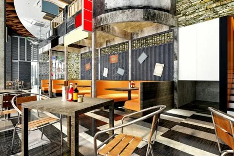 3d render cafe restaurant 스톡 일러스트