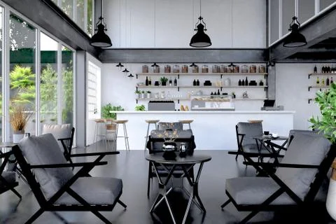 3d render cafe restaurant 스톡 일러스트