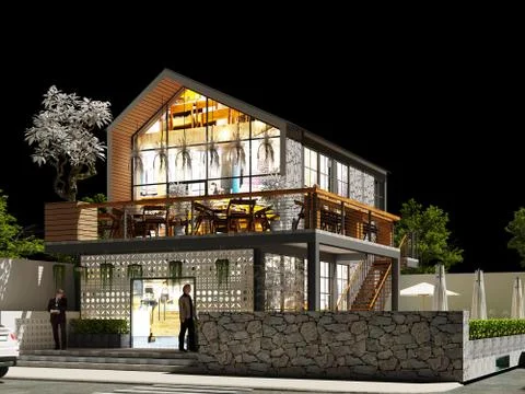 3d render cafe restaurant Illustrazione stock