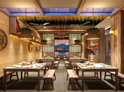 3d render cafe restaurant 스톡 일러스트