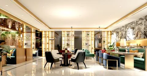 3d render cafe restaurant Illustrazione stock