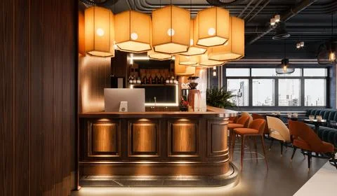 3d render cafe restaurant 스톡 일러스트