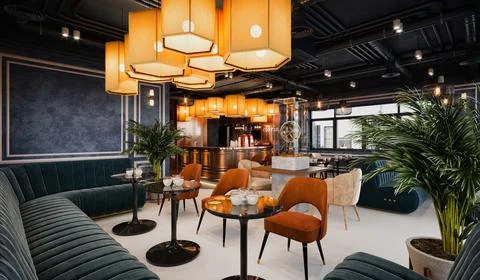 3d render cafe restaurant 스톡 일러스트