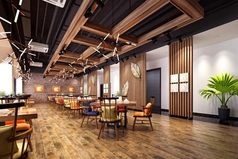 3d render cafe restaurant 스톡 일러스트