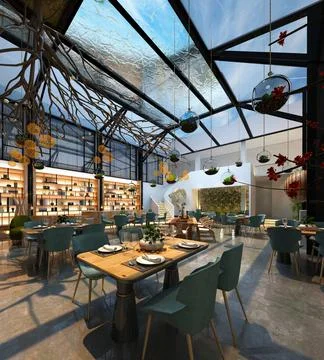 3d render cafe restaurant 스톡 일러스트
