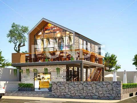 3d render cafe restaurant Illustrazione stock